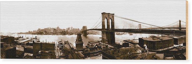 Vintage Scenic View _ Brroklyn Bridge In Sepia - Wood Print