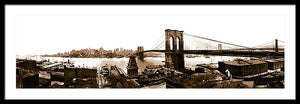 Vintage Scenic View _ Brroklyn Bridge In Sepia - Framed Print