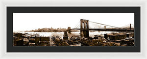 Vintage Scenic View _ Brroklyn Bridge In Sepia - Framed Print