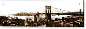 Vintage Scenic View _ Brroklyn Bridge In Sepia - Acrylic Print