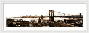 Vintage Scenic View _ Brroklyn Bridge In Sepia - Framed Print