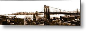 Vintage Scenic View _ Brroklyn Bridge In Sepia - Metal Print