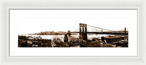 Vintage Scenic View _ Brroklyn Bridge In Sepia - Framed Print