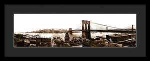 Vintage Scenic View _ Brroklyn Bridge In Sepia - Framed Print