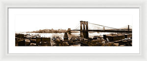 Vintage Scenic View _ Brroklyn Bridge In Sepia - Framed Print