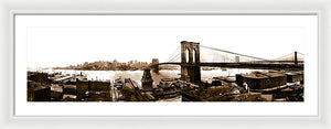 Vintage Scenic View _ Brroklyn Bridge In Sepia - Framed Print