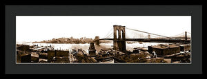 Vintage Scenic View _ Brroklyn Bridge In Sepia - Framed Print