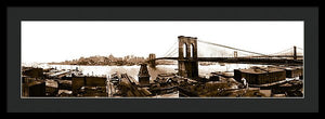 Vintage Scenic View _ Brroklyn Bridge In Sepia - Framed Print