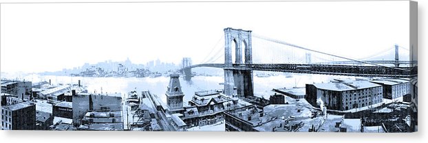 Vintage Scenic View - Brooklyn Bridge In Grays - Canvas Print