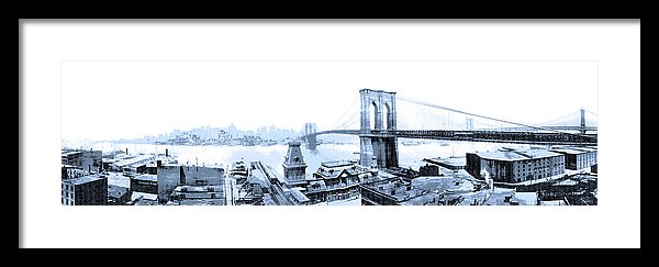 Vintage Scenic View - Brooklyn Bridge In Grays - Framed Print