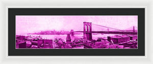 Vintage Scenic View Of The Brooklyn Bridge In Pink - Framed Print