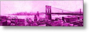 Vintage Scenic View Of The Brooklyn Bridge In Pink - Metal Print