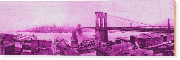 Vintage Scenic View Of The Brooklyn Bridge In Pink - Wood Print