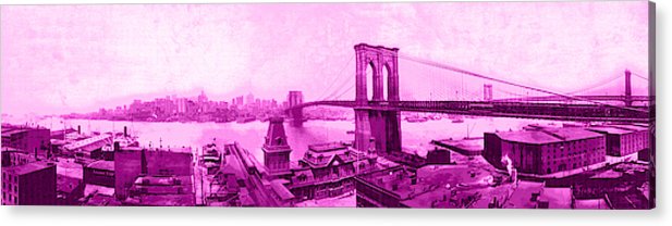 Vintage Scenic View Of The Brooklyn Bridge In Pink - Acrylic Print